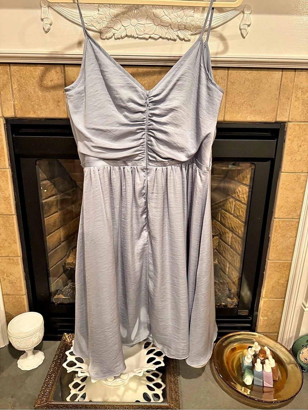 Banana Republic Ruched Front Cami Flare Dress in Powder Blue Size 12 Like New